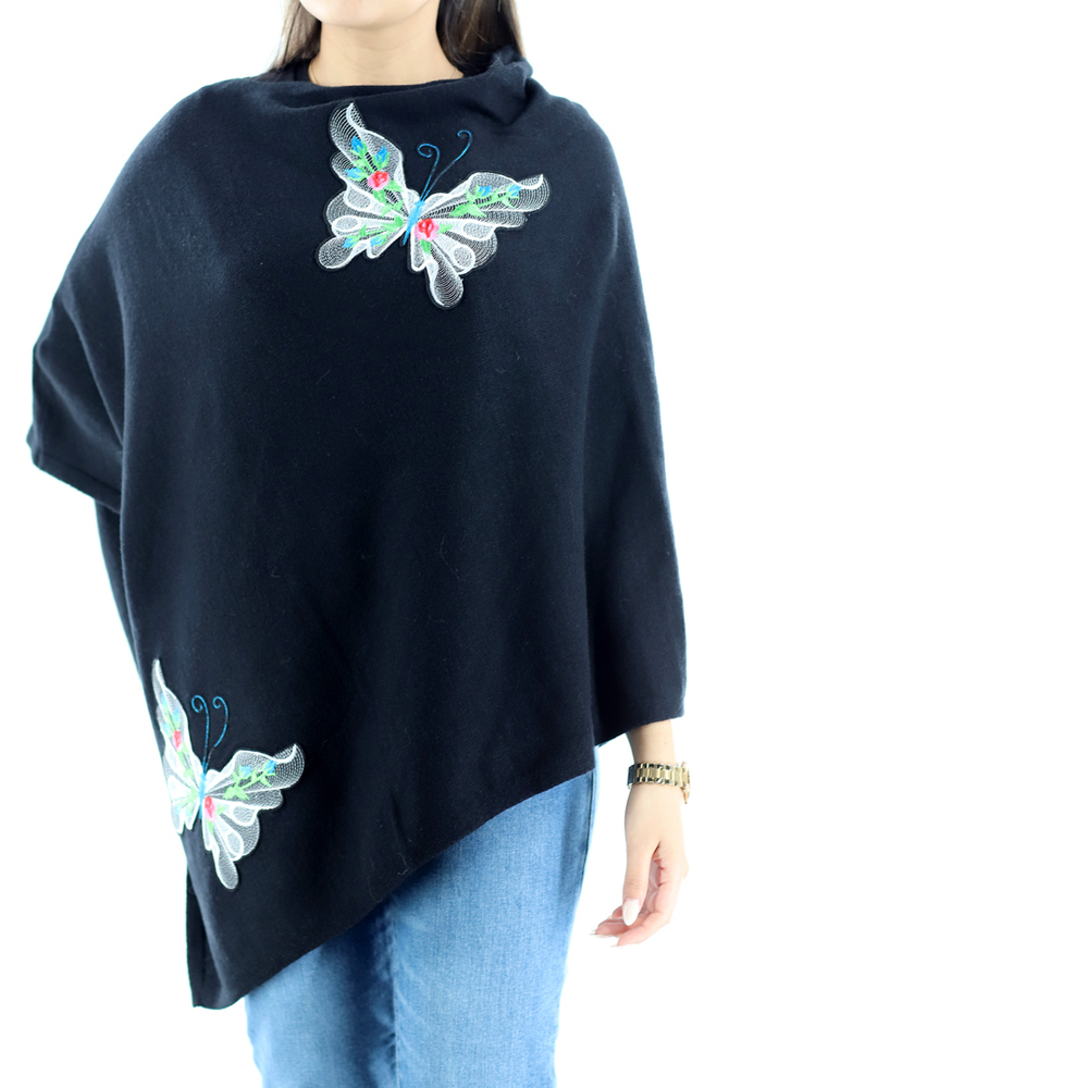 La Fiorentina Knitted Poncho with Butterfly Embriodery